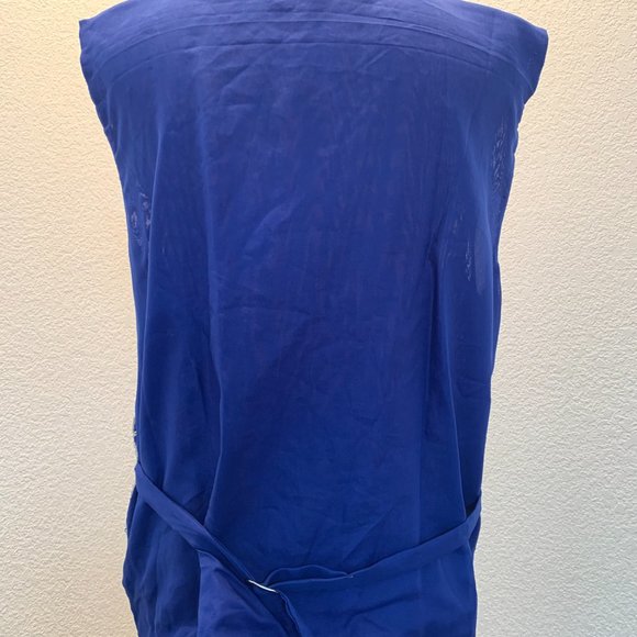 Vintage Gunit beaded silk vest size L royal blue with silver and white beads - Picture 6 of 11